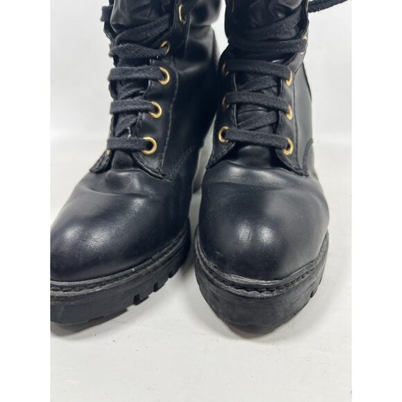 MARC JACOBS Boots Womens 41 Leather Fur Lined Ankle Bootie Lace Up Black Italy - Picture 9 of 13